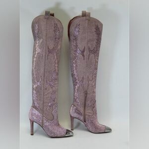 Pink Sparkly Rhinestone Glam Western High Heel Boot Size 5